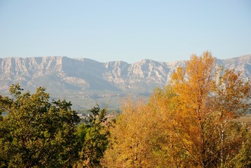 the Sainte Victoire mountain seen from Trets in Provence
