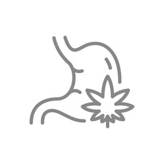 Cannabis leaf with stomach line icon. Medical marijuana symbol and sign