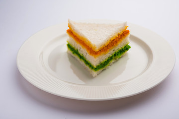 Tricolor Tiranga sandwich with orange and green chutney perfect picture for Indian republic / independence day greeting