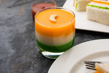 Tricolor Tiranga sandwich with orange and green chutney perfect picture for Indian republic / independence day greeting