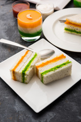Tricolor Tiranga sandwich with orange and green chutney perfect picture for Indian republic / independence day greeting