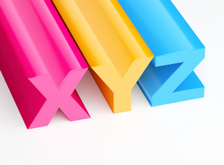 Colorful XYZ letters 3D render