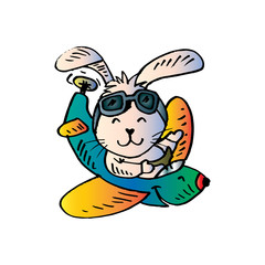 Obraz na płótnie Canvas Cute Rabbit riding on airplane. Cartoon illustration. 