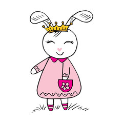 Cute princess rabbit. Cartoon illustration for  idea for print t-shirt.