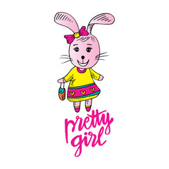 Cute bunny girl with pretty girl lettering