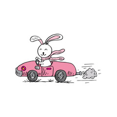 Cute rabbit cartoon driving car.