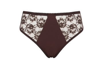 Beautiful female lacy brown panties isolated on white background. Sexy underwear