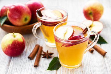 Apple cider  with cinnamon sticks