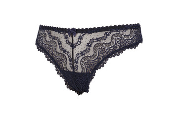 Beautiful female lacy blue panties isolated on white background. Sexy underwear