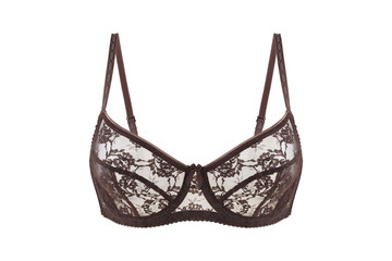 Beautiful lace brown bra isolated on white background
