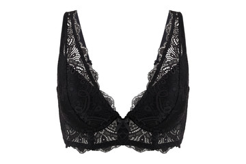 Obraz premium Beautiful lace black bra, isolated on white background