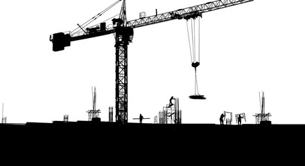 Silhouette of worker working on New bridge construction on white background.