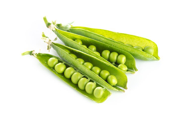 stalk of green peas on a white background
