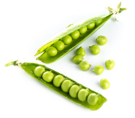 stalk of green peas on a white background