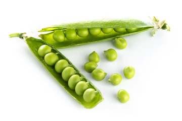 stalk of green peas on a white background