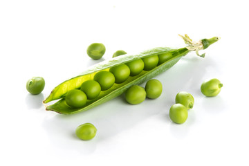 stalk of green peas on a white background