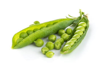 stalk of green peas on a white background
