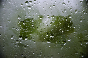 Raindrops on the window signboard