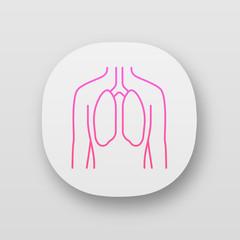 Healthy lungs app icon. Human organ in good health. People wellness. Functioning pulmonary system. Respiratory health. UI/UX user interface. Web or mobile applications. Vector isolated illustrations