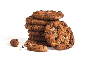 homemade chocolate cookies stack isolated on white background