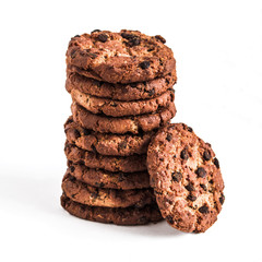 chocolate cookies stack on white background
