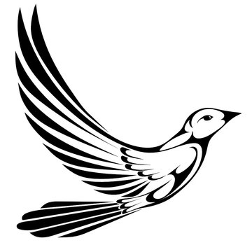Fast flying bird black outline vector image