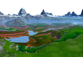 Fototapeta na wymiar 3D Rendered Fantasy Mountain Landscape on White Background - 3D Illustration