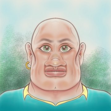 Big bald man portrait.  Digital illustration