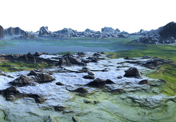 3D Rendered Fantasy Mountain Landscape on White Background  - 3D Illustration