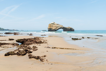 The iconic beach of Miramar in Biarritz. Seascape of France.