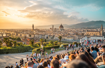 Florence panorama, sunset over Firenze -  Piazzale Michelangelo, Italy