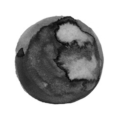 Circle shape black ink spots drawn by hand with a brush.