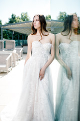 Gorgeous beauty young bride portrait. Beautiful bride with wedding makeup