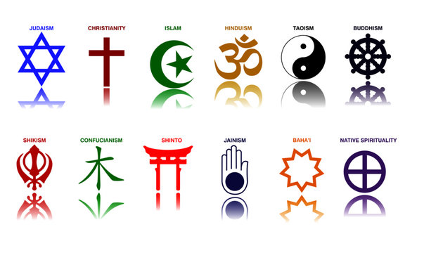 world religion symbols colored signs of major religious groups and religions. easy to modify