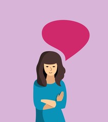 girl stands in a pink, an illustration of a talking man, brunette