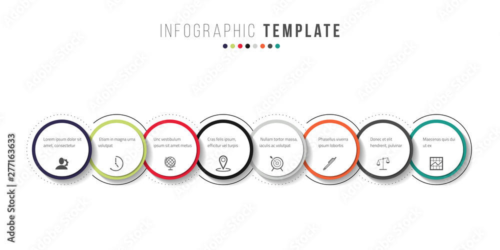 Poster business infographics timeline design template with icons and 8 steps. can be used for workflow layo