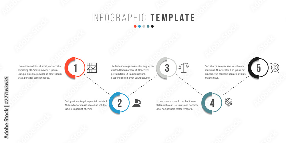 Poster business infographics timeline design template with icons and 5 steps. can be used for workflow layo
