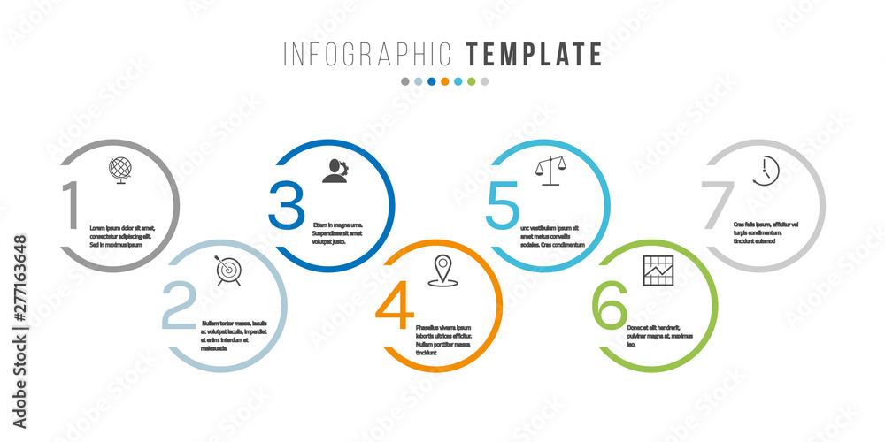 Poster business infographics timeline design template with icons and 7 steps. can be used for workflow layo