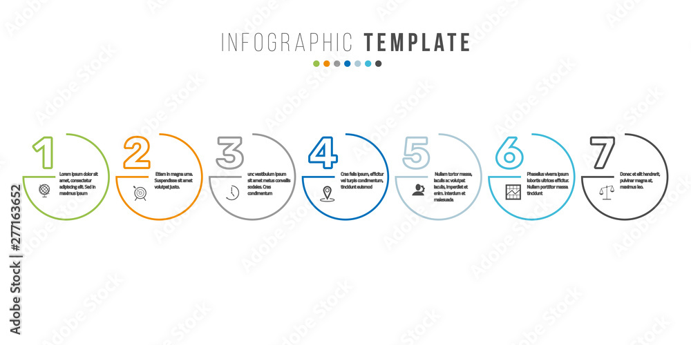 Poster business infographics timeline design template with icons and 7 steps. can be used for workflow layo
