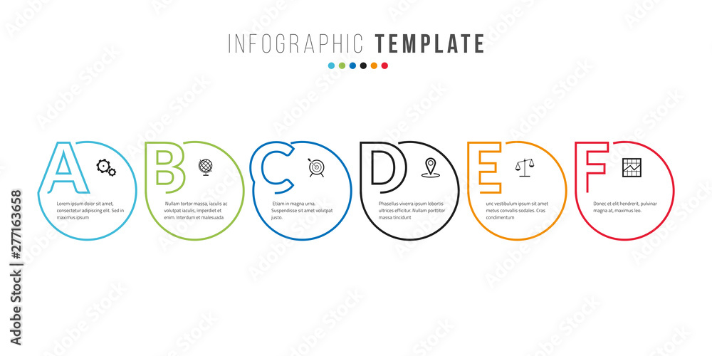 Poster business infographics timeline design template with icons and 6 steps. can be used for workflow layo