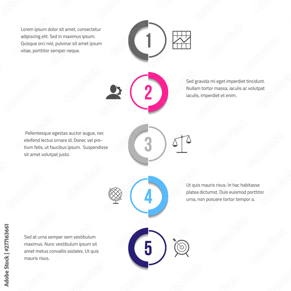 Poster business infographics timeline design template with icons and 5 steps. can be used for workflow layo