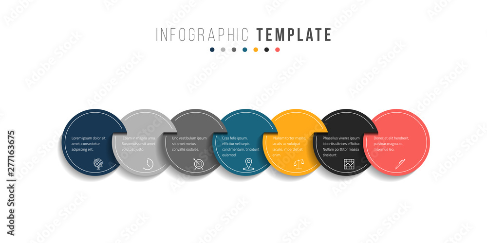 Poster business infographics timeline design template with icons and 7 steps. can be used for workflow layo
