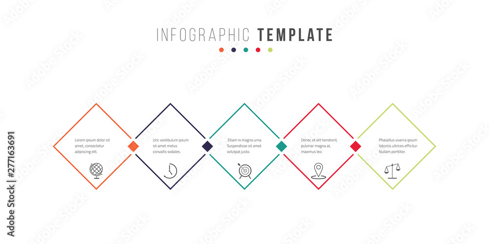 Poster business infographics timeline design template with icons and 5 steps. can be used for workflow layo