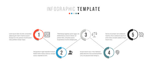 Fototapeta na wymiar Business infographics timeline design template with icons and 5 steps. Can be used for workflow layout, diagram, annual report, web design