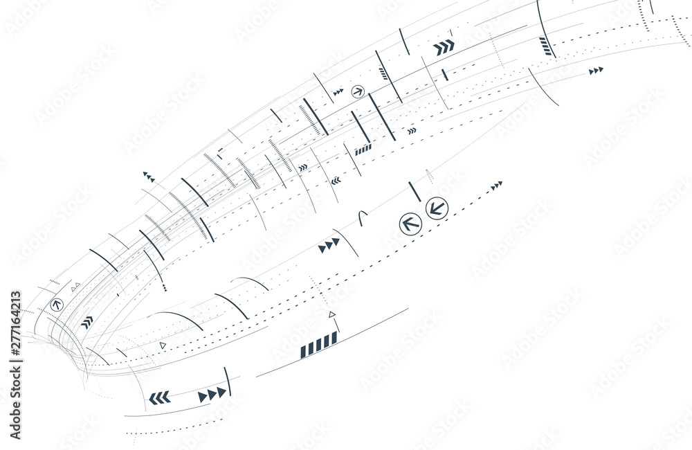 Poster abstract 3d futuristic illustration. white background with lines and small elements. modern technolo
