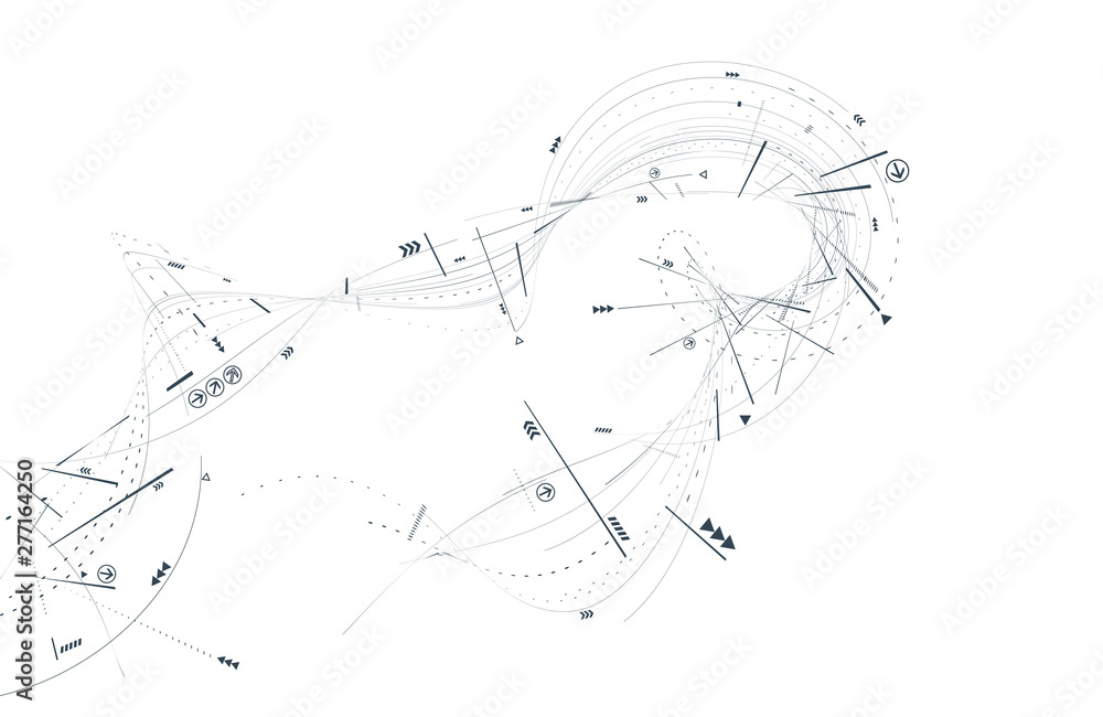 Poster abstract 3d futuristic illustration. white background with lines and small elements. modern technolo