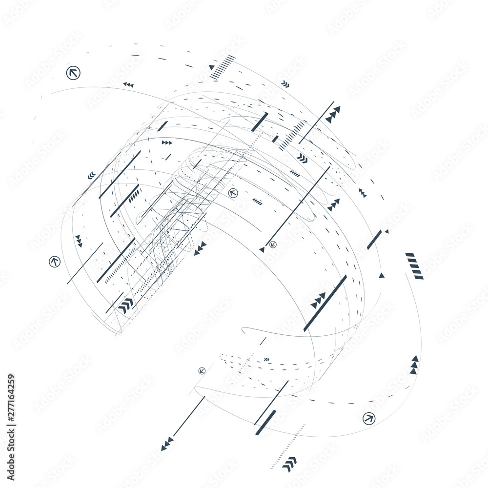 Poster abstract 3d futuristic illustration. white background with lines and small elements. modern technolo