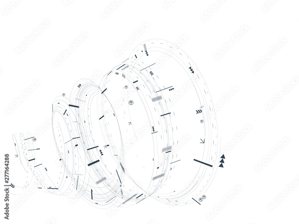 Poster abstract 3d futuristic illustration. white background with lines and small elements. modern technolo