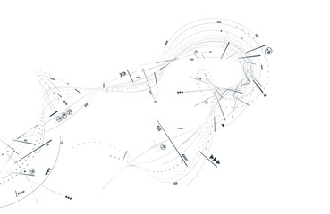 Abstract 3d futuristic illustration. White background with lines and small elements. Modern technology eps 10 vector.