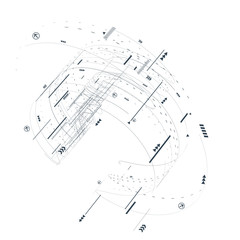 Abstract 3d futuristic illustration. White background with lines and small elements. Modern technology eps 10 vector.